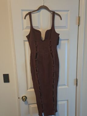 Fashion Nova | Dresses | Fashion Nova Make It Sexy Faux Leather Midi Dress  Brown Size M Fits S Nwt | Poshmark